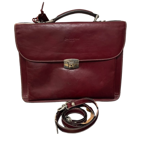 Gianfranco Novi Firenze Burgundy/Red Brown Leather Briefcase Made In Italy As Is - Picture 13 of 16